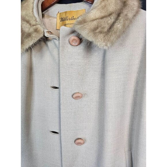 Vintage 1950s-60s MillerBresce By Fenway Beige Cashmere A-Line Coat With Fur Col - Picture 12 of 15